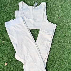 SKIMS Cream Ribbed Leggings Set
